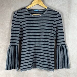 J McLaughlin Pullover Top XS Bell Sleeves Stripes Nautical Sailing Coastal Soft